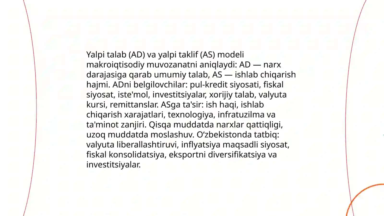 Yalpi talab va taklif modeli asosida O'zbekiston iqdisodiyotining muazanat holati 3