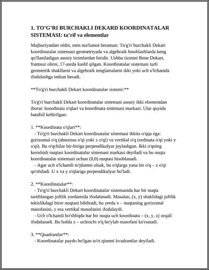TEKISLIKDA TO’G’RI BURCHAKLI DEKARD KOORDINATALAR SISTEMASI 3