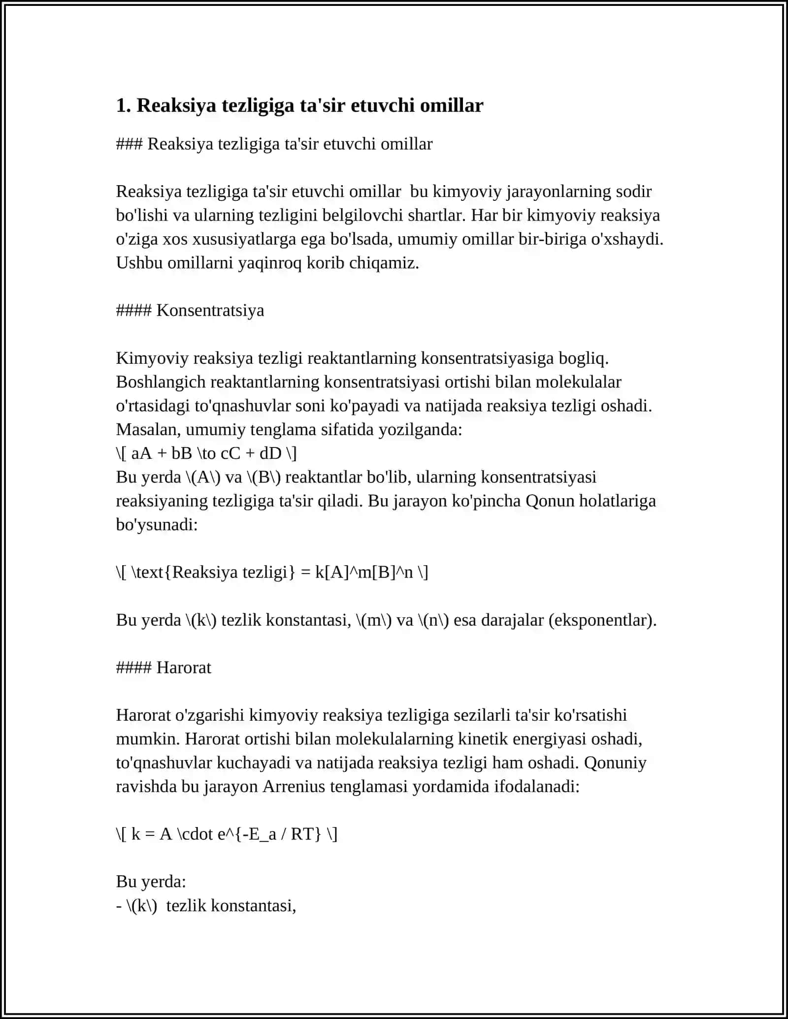 REAKSIYA TEZLIGI VA AKTIVLANISH ENERGIYASI 3