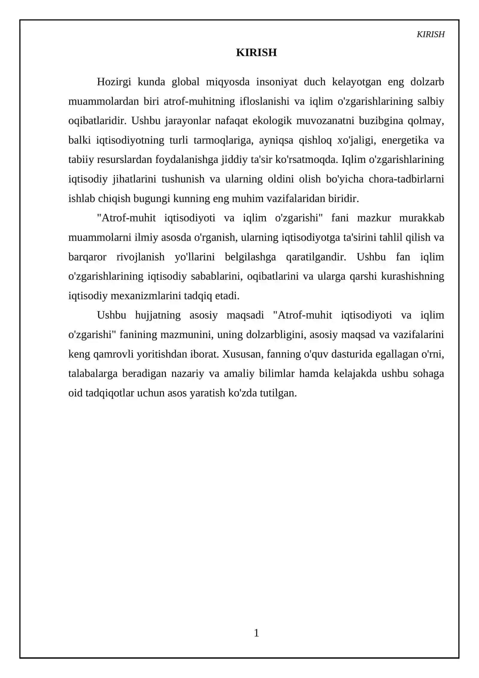 Atrof-muhit iqtisodiyoti va iqlim o’zgarishi fani 3