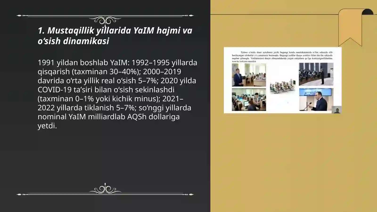 Mustaqilik yillarida ozb respublikasi rivojlanishining makro iqtisodiy korsatkichlari 3