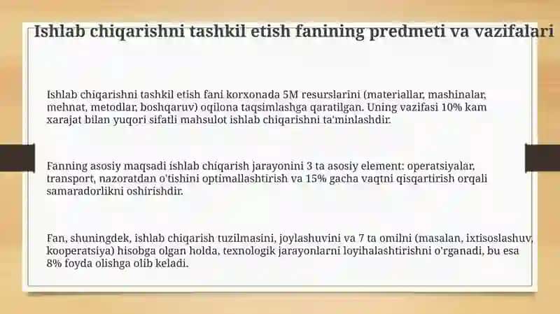 Ishlab chiqarishni tashkil etish fanining predmeti va vazifalari 3