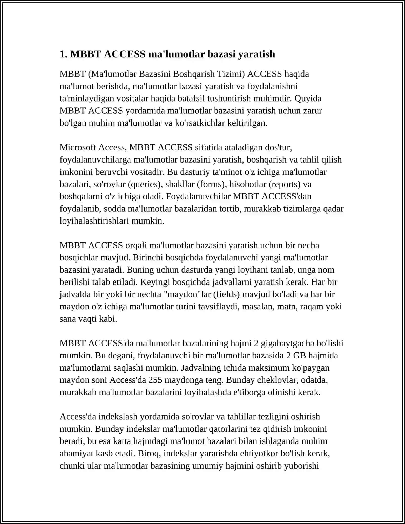 MBBT ACCESS DASTURIDA SO‘ROV VA HISOBOTLAR TAYYORLASH 3