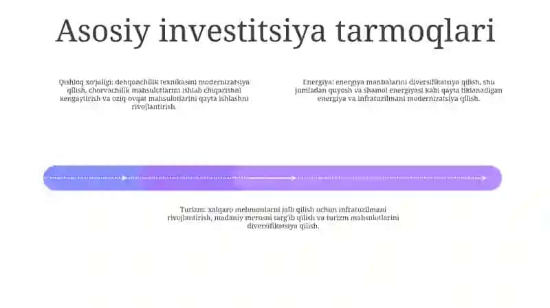 Yangi OʻZbekistonning 2023 Yilga MoʻLjallangan Investitsiya Dasturi, YoʻNalishlari 3