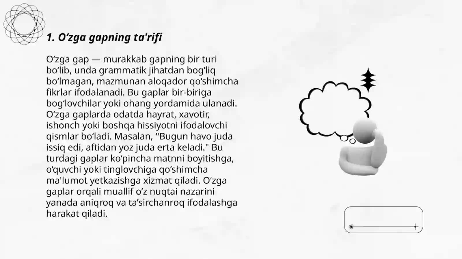 O‘zga gap va uning turlari. Ko‘chirma gapli qurilma 3