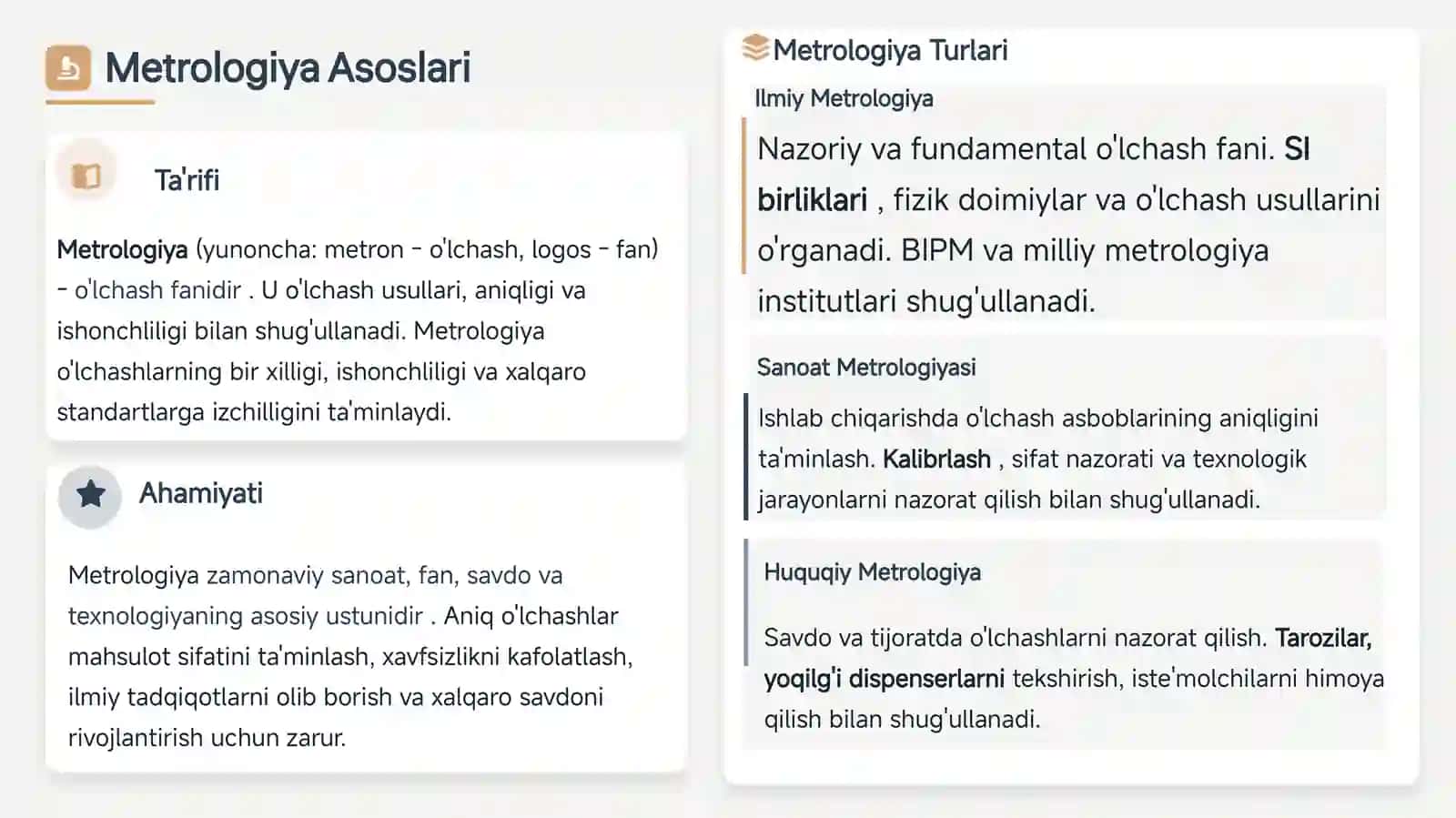 Metrologiya Sohasida Ishlatiladigan Birliklar, O'lchash Vositalari va Standart Namunalar 3