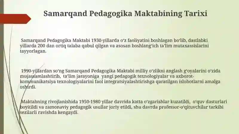 Samarqand Pedagogika Maktabi: 1930-yil, kecha, bugun va ertaga 3