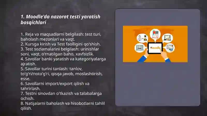 Moodle tizimida nazorat testlari yaratish 3