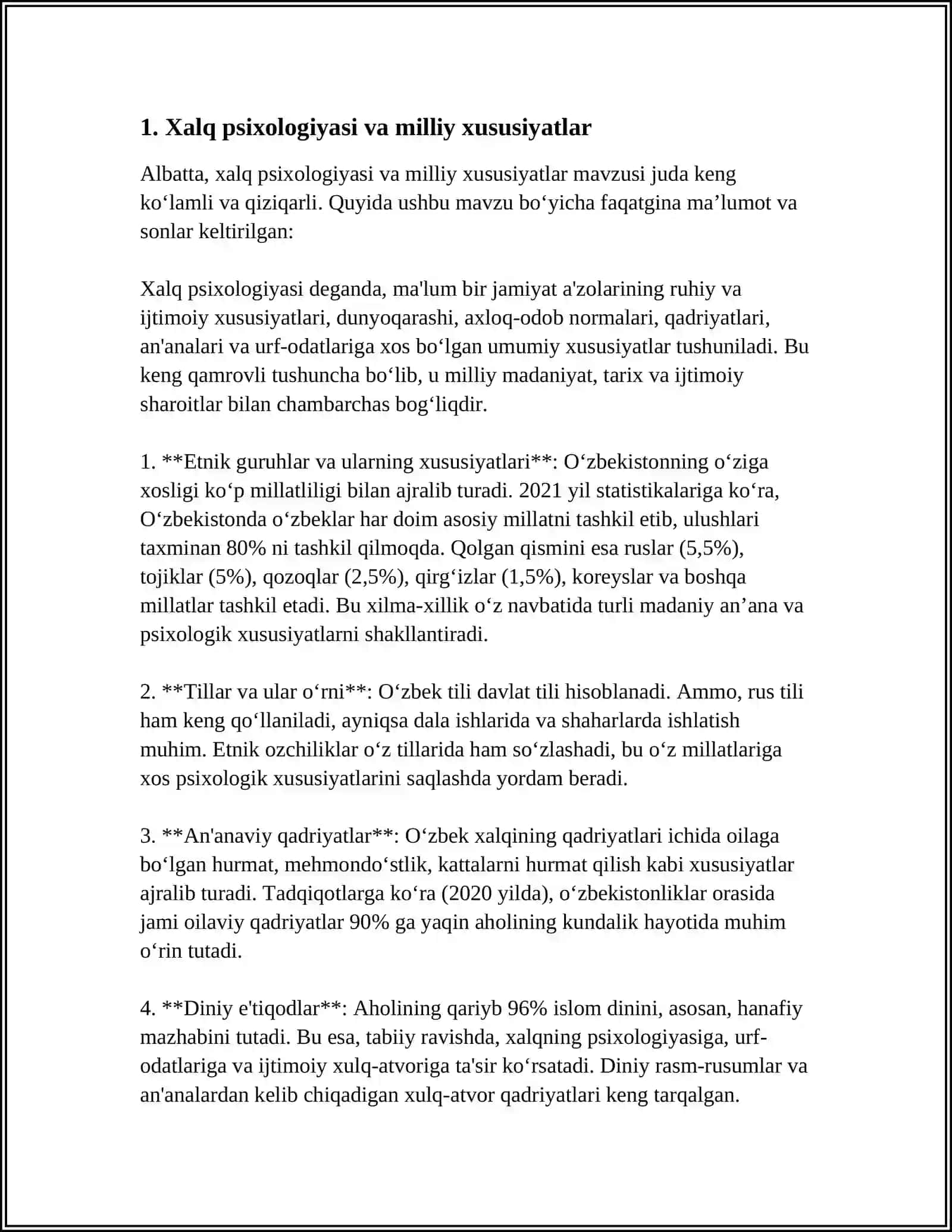 MUSTAQIL ISH Mavzu: XALQLAR PSIXOLOGIYASI 3