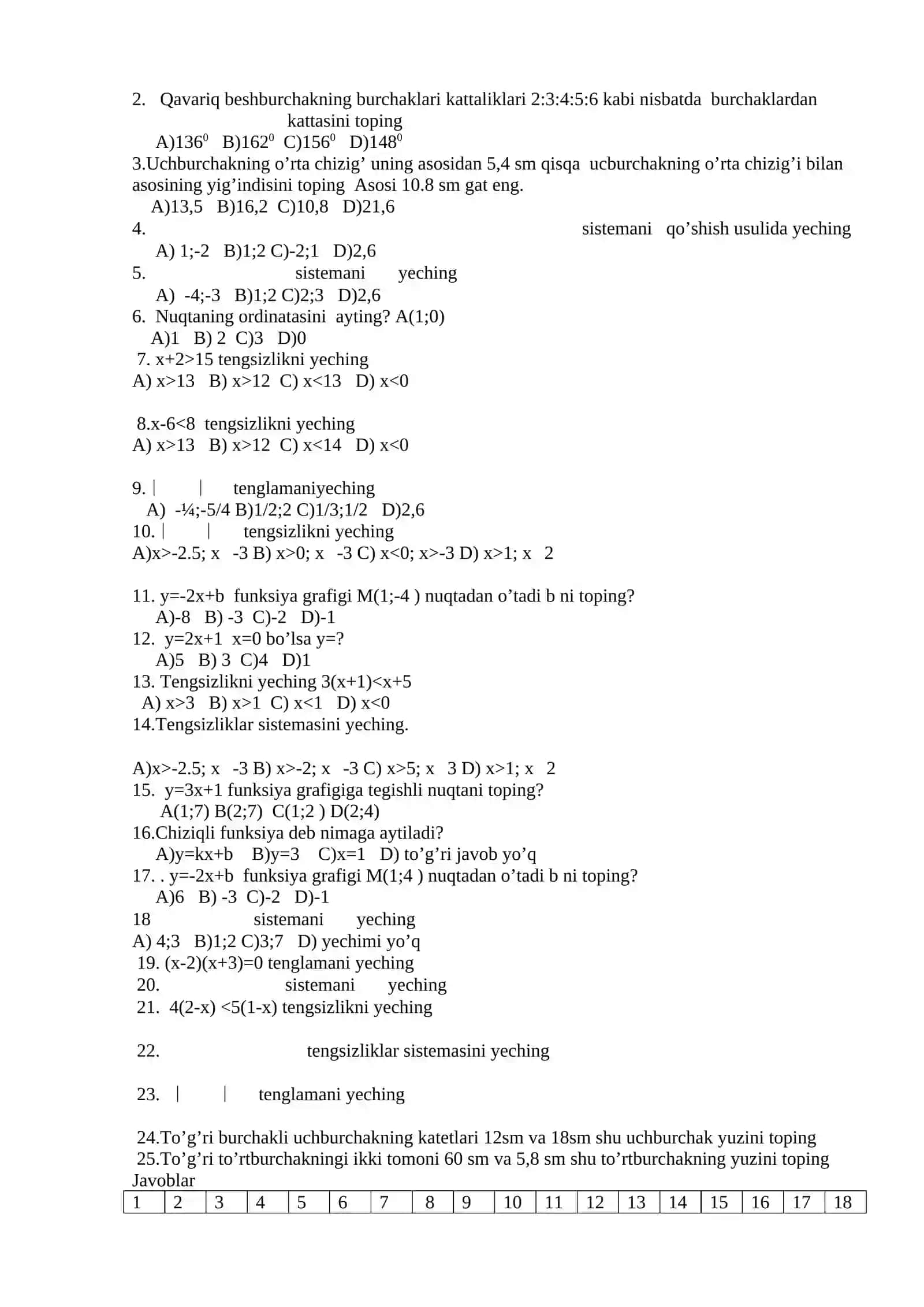 8-sinf bo’yicha 1-chorak test 3