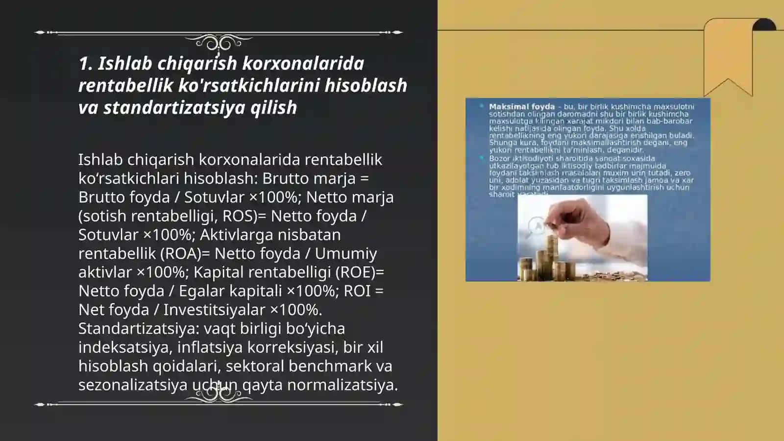 Ishlab chiqarish korxonalarida rentabellik ko'rsatkichlari tahlili 3