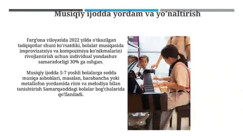 Bolalarni mustaqil musiqiy faoliyati mazmuni va ahamiyati, unga rahbarlik qilish 3