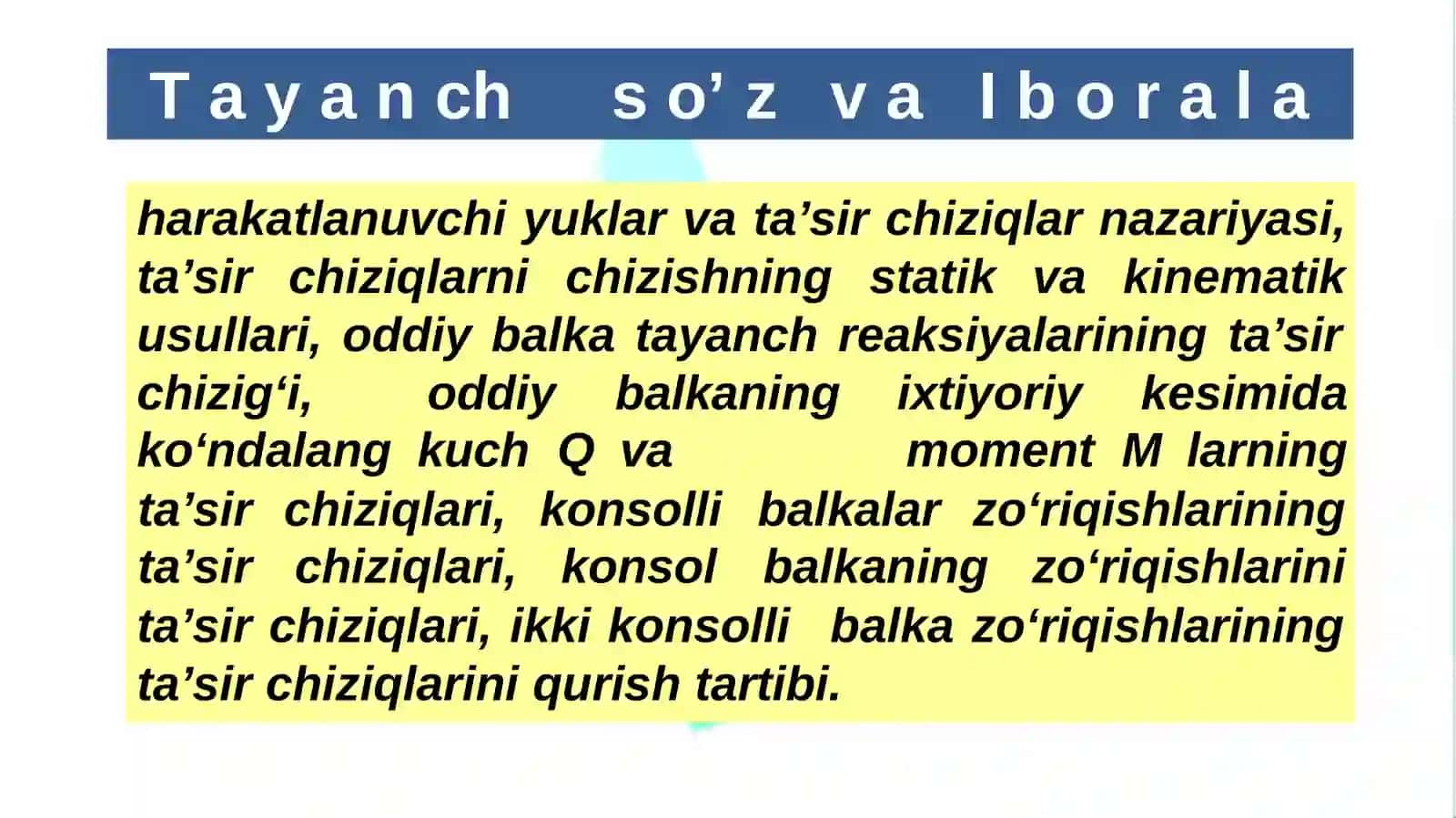 Harakatlanuvchi yuklar va ta’sir chiziqlar 3