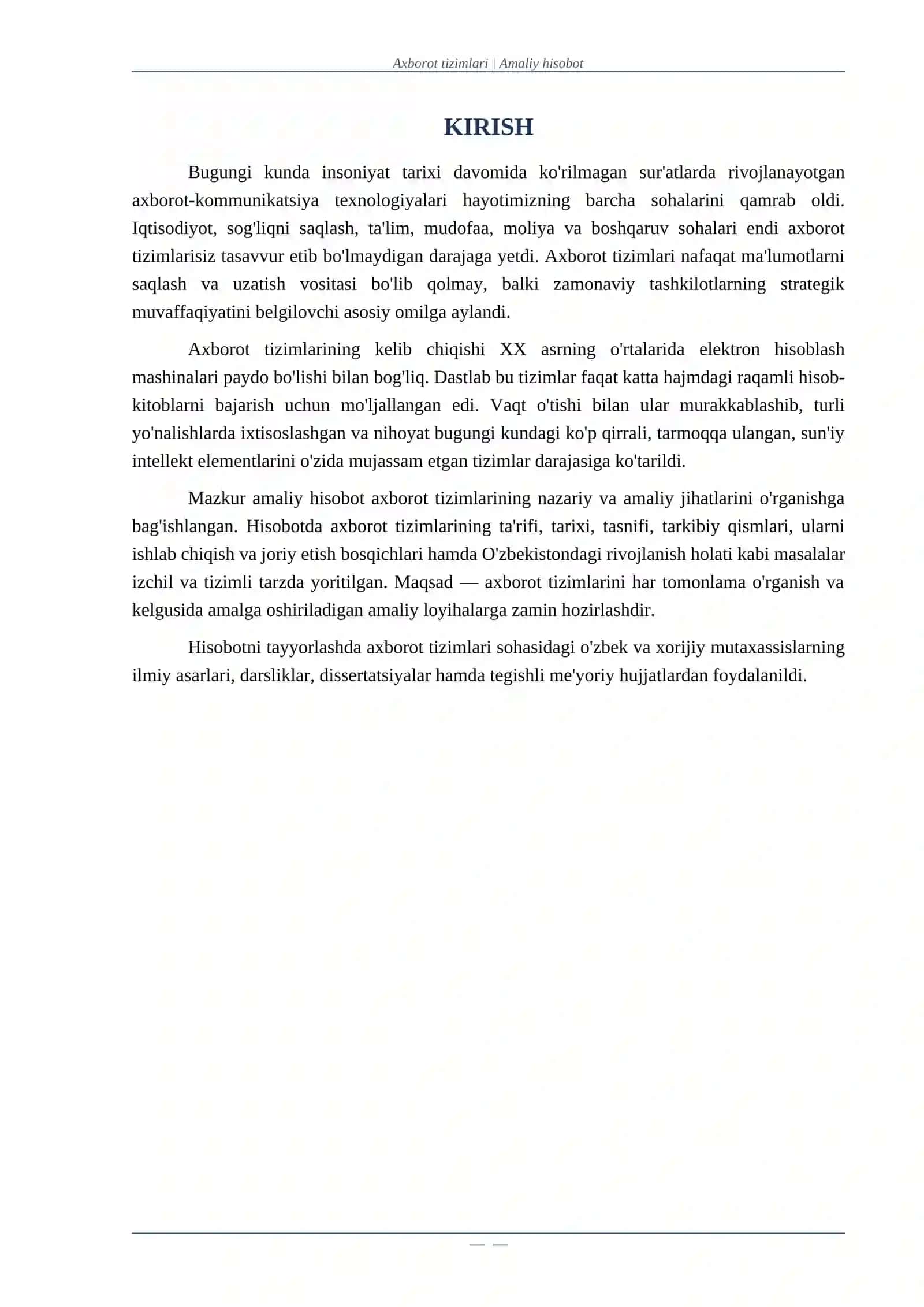 AXBOROT TIZIMLARIdan amaliyot hisoboti 3