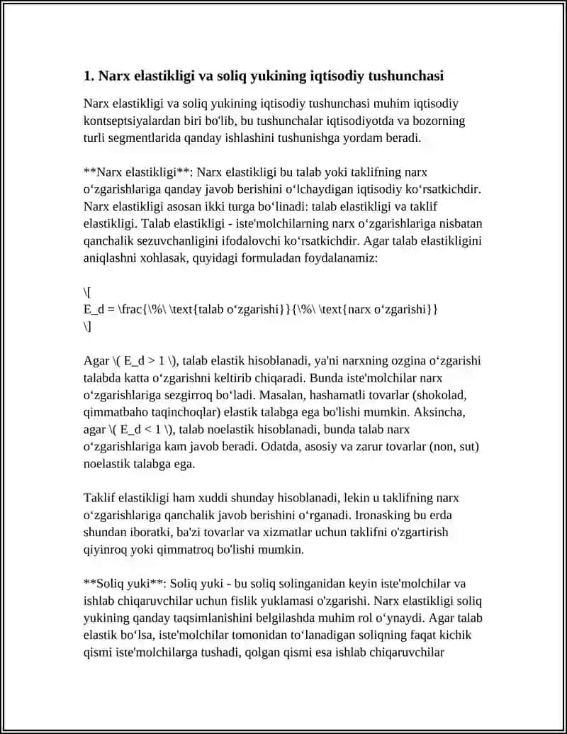 ELASTIKLIK VA SOLIQ YUKINING ISTE’MOLCHI VA ISHLAB CHIQARUVCHI O‘RTASIDA TAQSIMLANISHI 3
