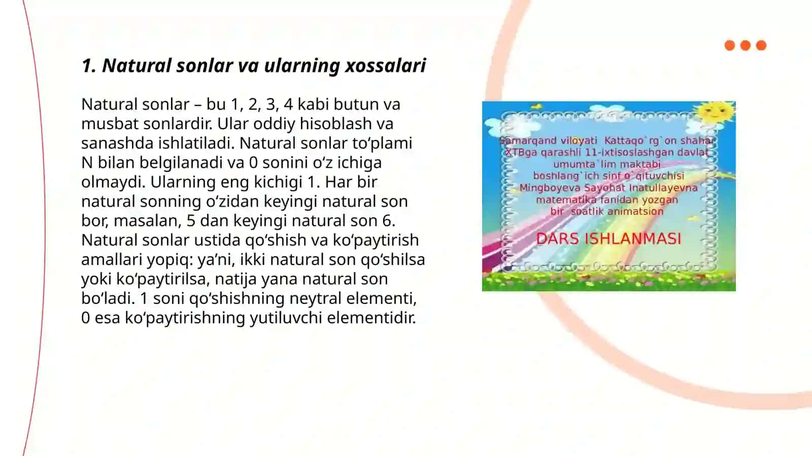 5-sinf matematika darsligidan ixtiyoriy mavzusidan dars ishlanma 3