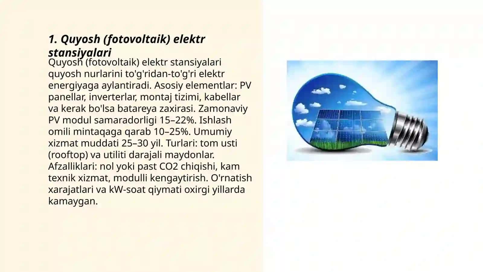 Quyosh (fotovoltaik) elektr stansiyalari 3