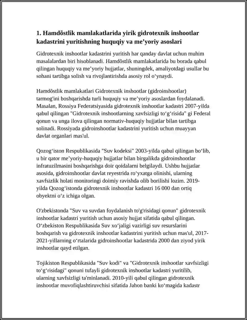 HAMDÕSTLIK MAMLAKATLARIDA YIRIK GIDROTEXNIK INSHOOTLAR KADASTRINI YURITISH TAJRIBASI 3
