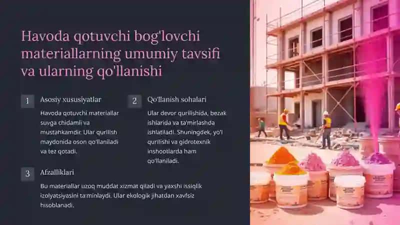 Sanoatda havoda qotuvchi bog'lovchi materiallar chiqarish texnologiyalari 3