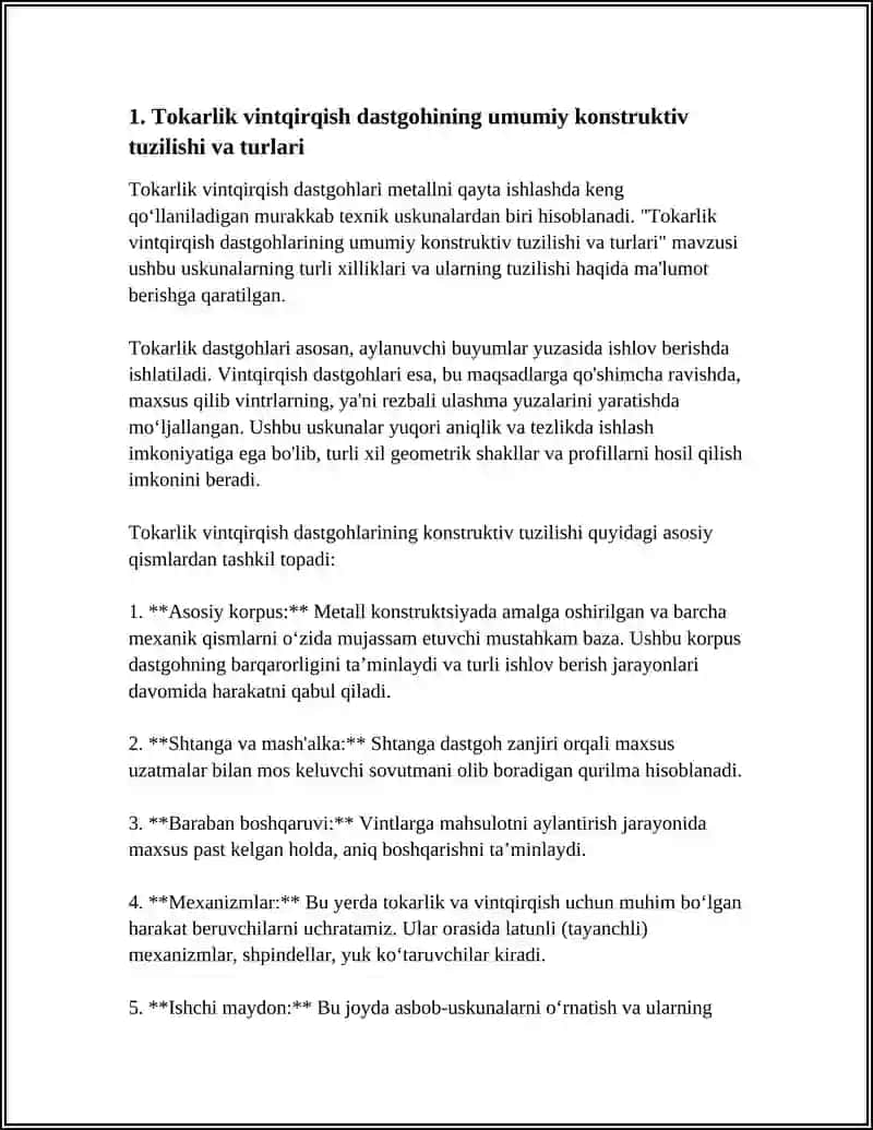 TOKARLIK VINTQIRQISH DASTGOHLARINI TUZILISHINI OʼRGANISH 3