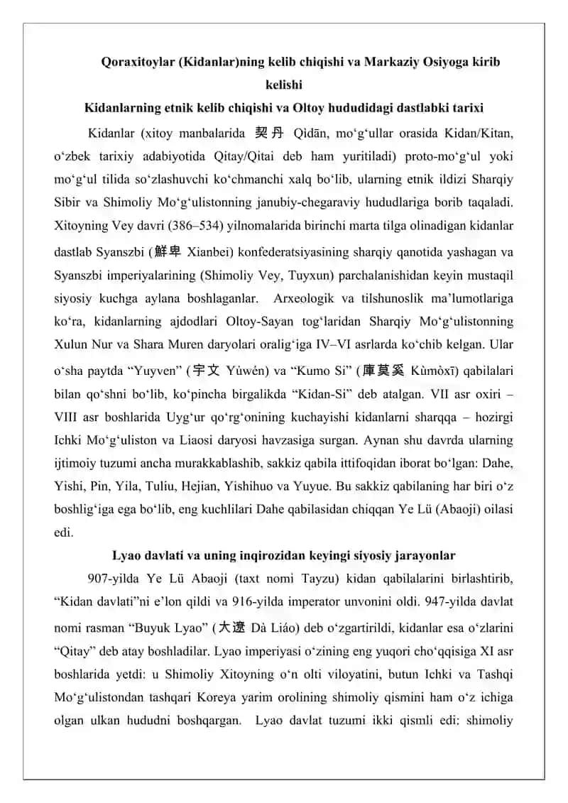 Qoraxitoylar (Qidānlār)ning kelib chiqishi va Markaziy Osiyoga kirib kelishi 3