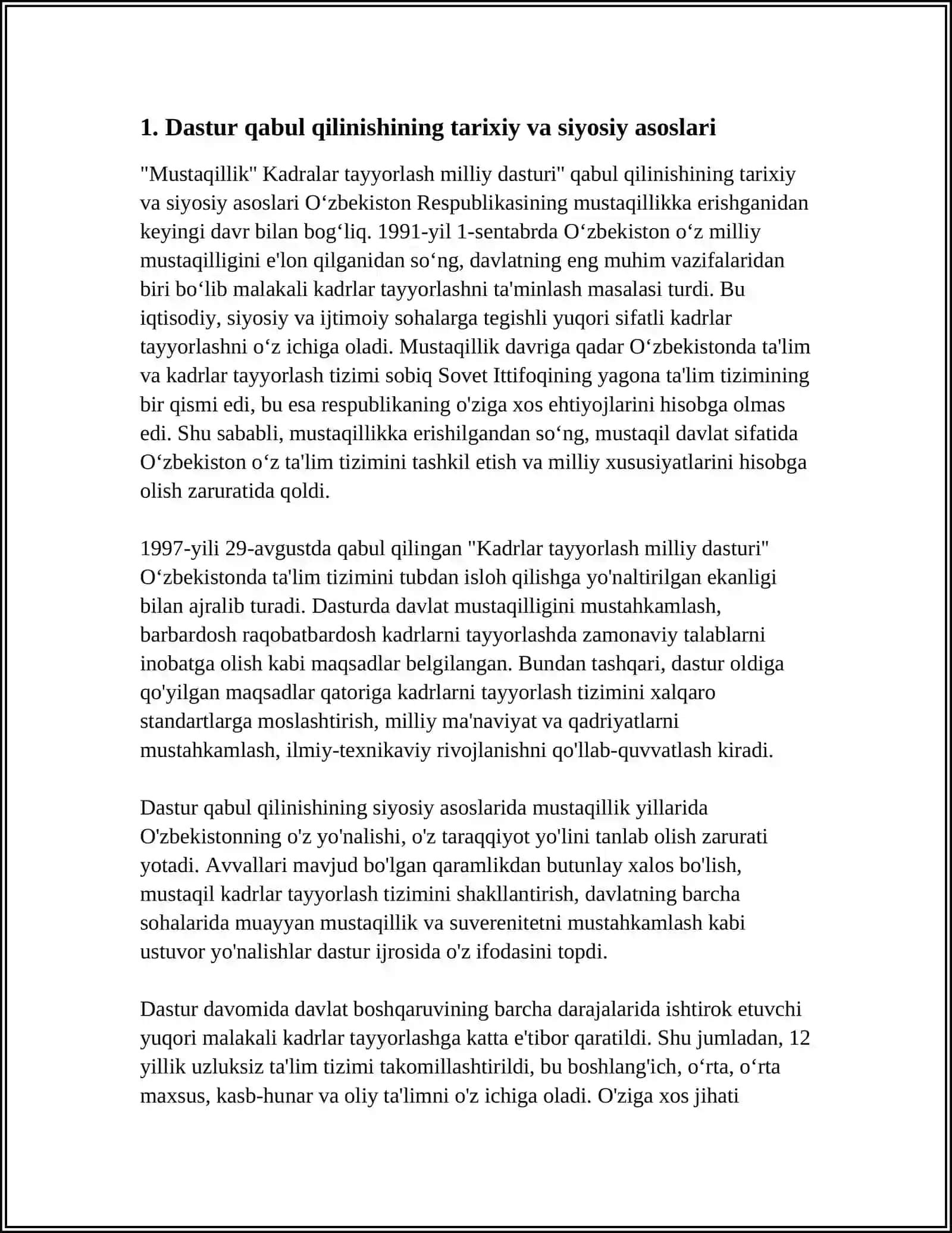 MUSTAQILIK''KADRLAR TAYYORLASH MILLIY DASTURI'' NING QABUL QILINISHI 3