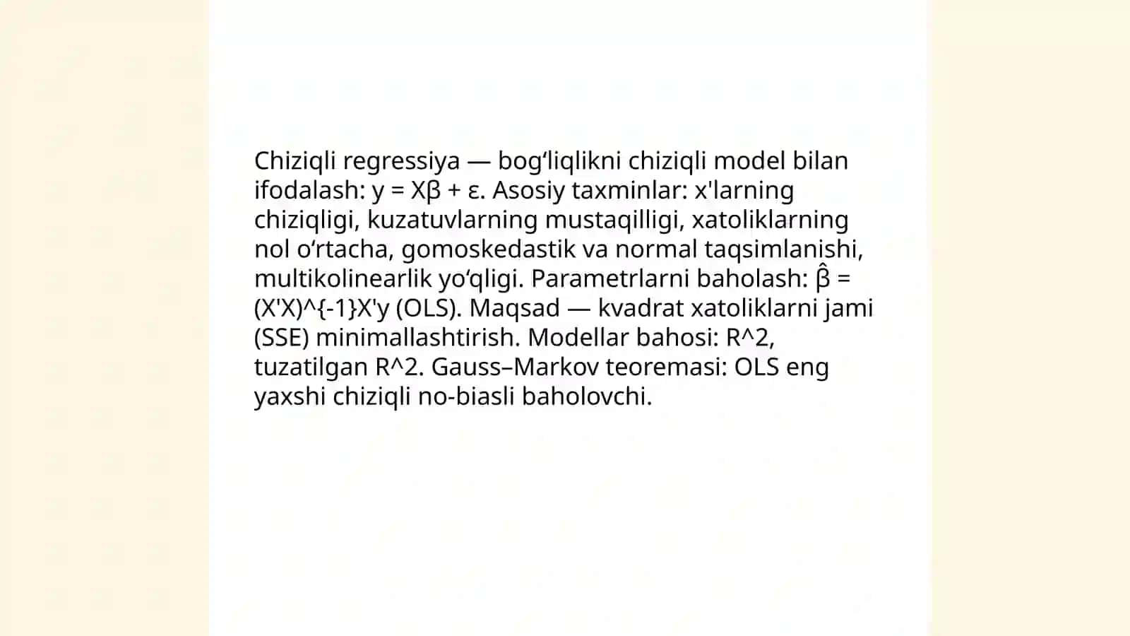 Mashinali o‘qitishning chiziqli regressiya usullari asosida bashoratlash masalalarini yechish 3