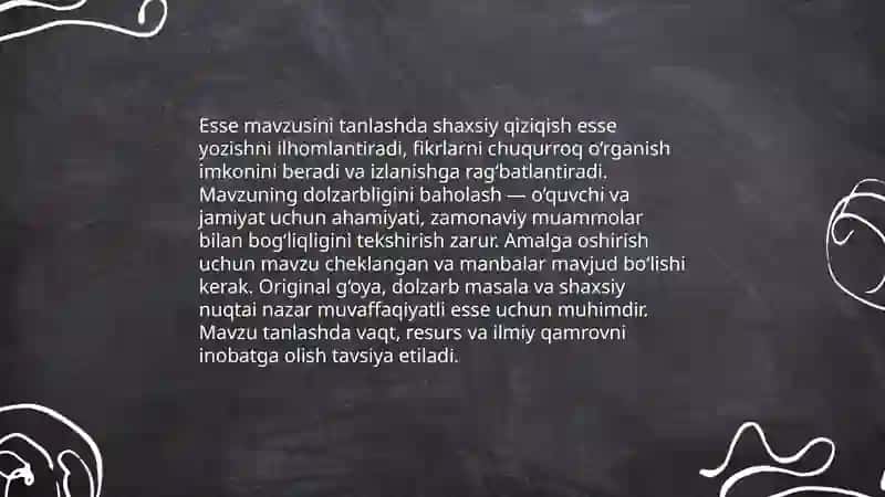 Men tanlagan mavzu bo'yicha esse yozish 3