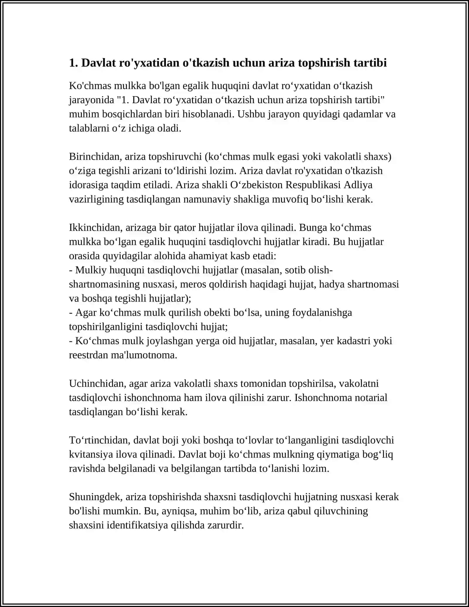 KO'CHMAS MULKKA BO'LGAN EGALIK HUQUQINI DAVLAT RUYXATIDAN UTKAZISH 3