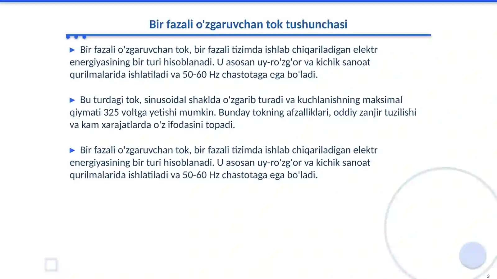 Bir fazali o'zgaruvchan tok elektr zanjirlari 3