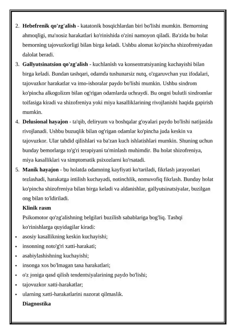 Harbiy sharoitda hayotga havf soluvchi holatlar O'tkir psixomotor qo'zg'alish 3