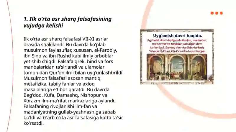 Ilk oʻrta asr sharq falsafasi va uygʻonish davri 3