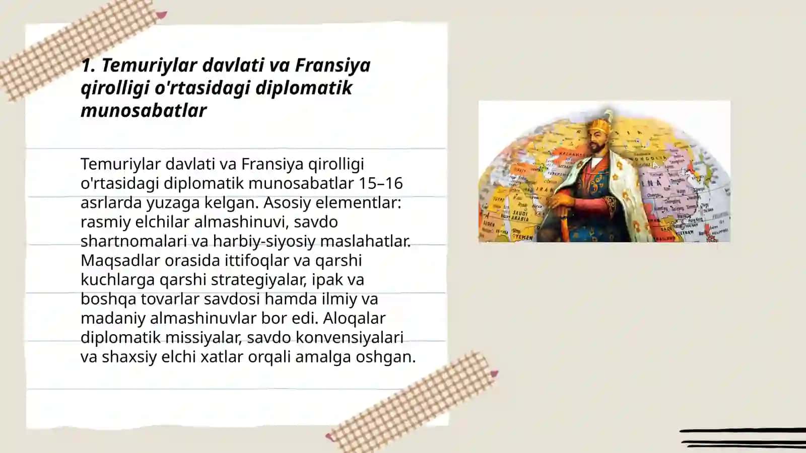 Temuriylar davlati va Fransiya qirolligi o'rtasidagi diplomatik munosabatlar 3