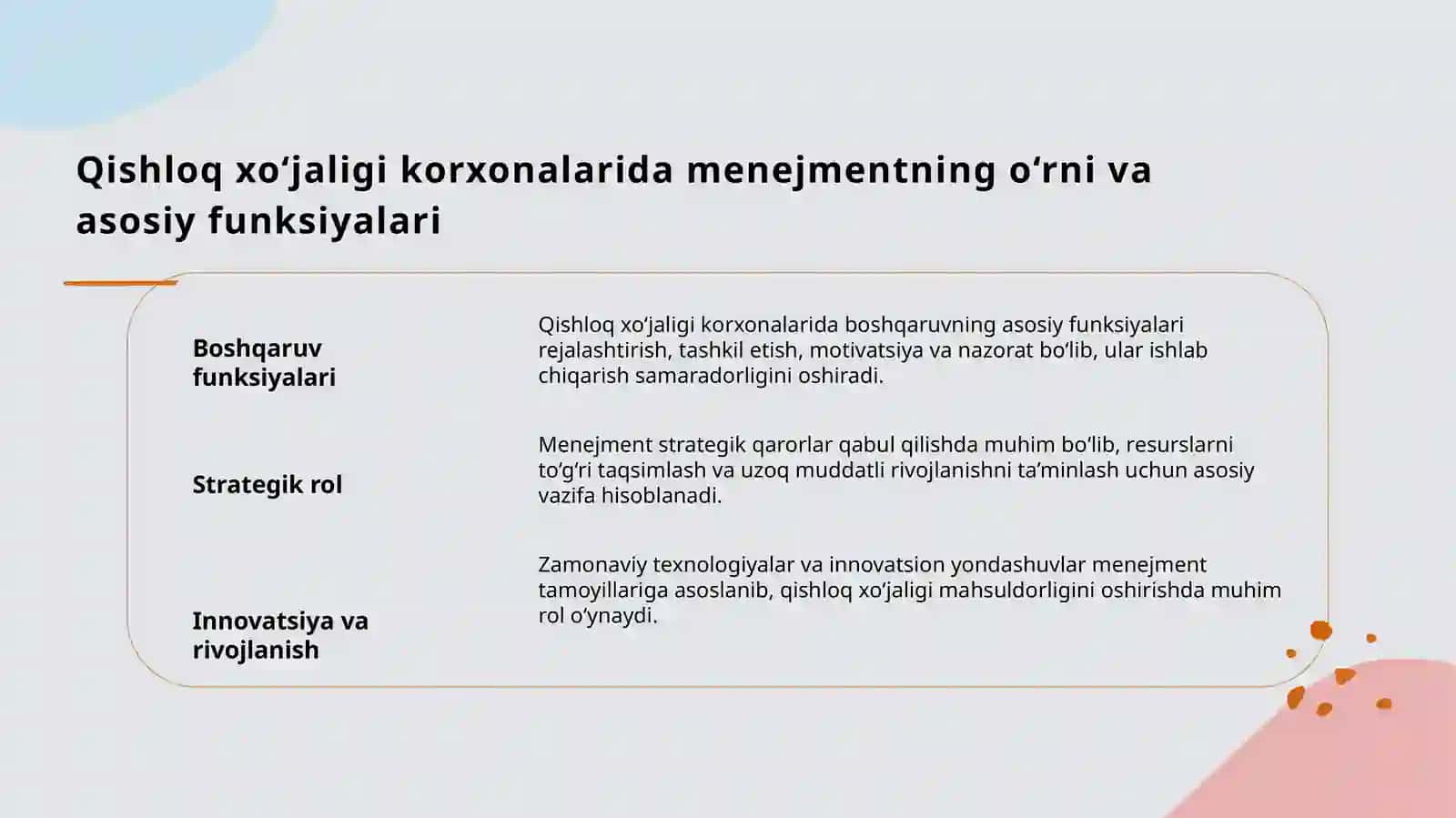 Qishloq xoʻjaligi korxonalarini rivojlanishida menejment tamoyillarini qoʻllashning ahamiyati 3