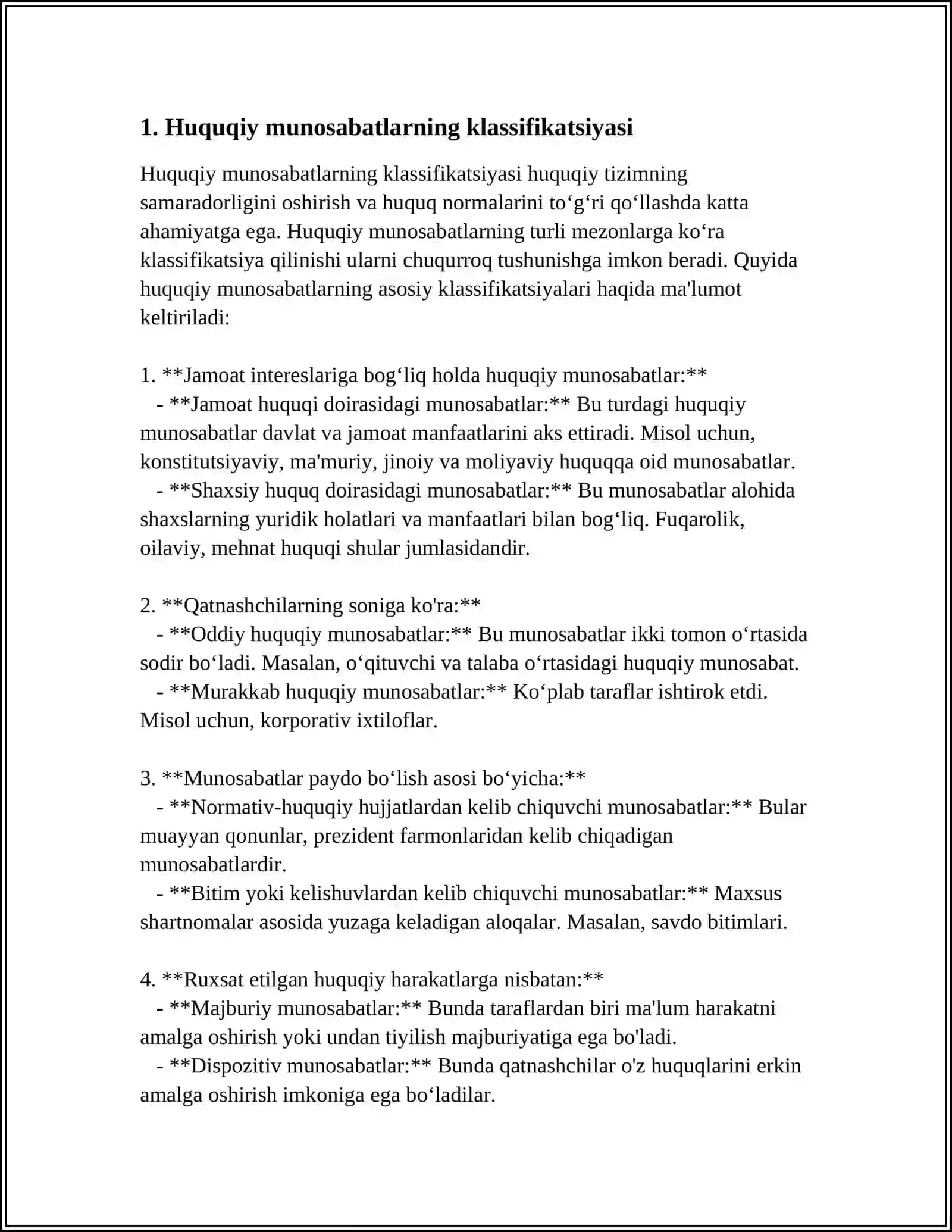 MUSTAQIL ISH Mavzu: HUQUQIY MUNOSABATLAR. HUQUQ NORMALARI. HUQUQ SHAKLLARI. HUQUQ IJODKORLIGI 3