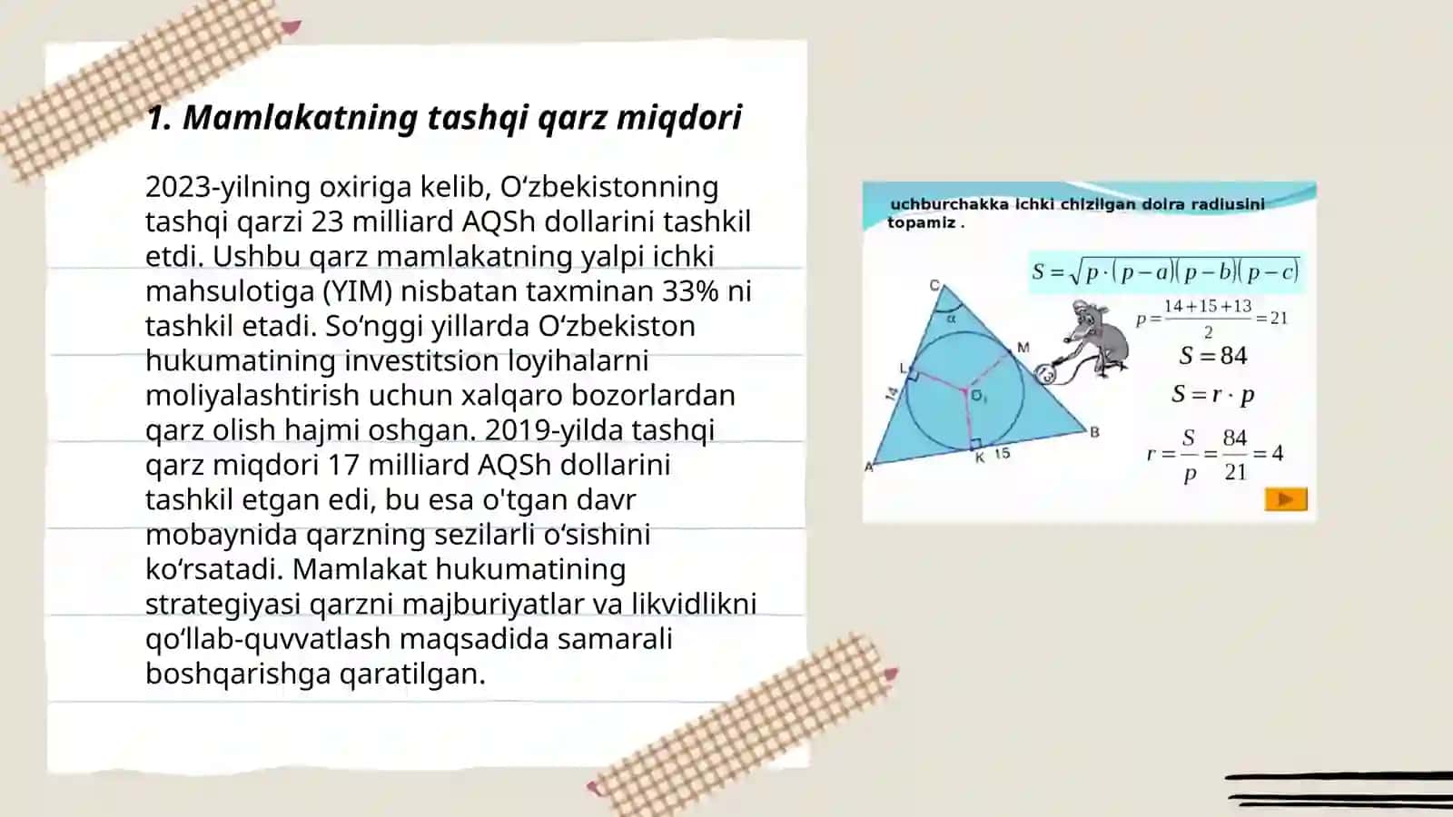 Mamlakatning tashqi qarzi va zahiralar böyicha taqdimot 3