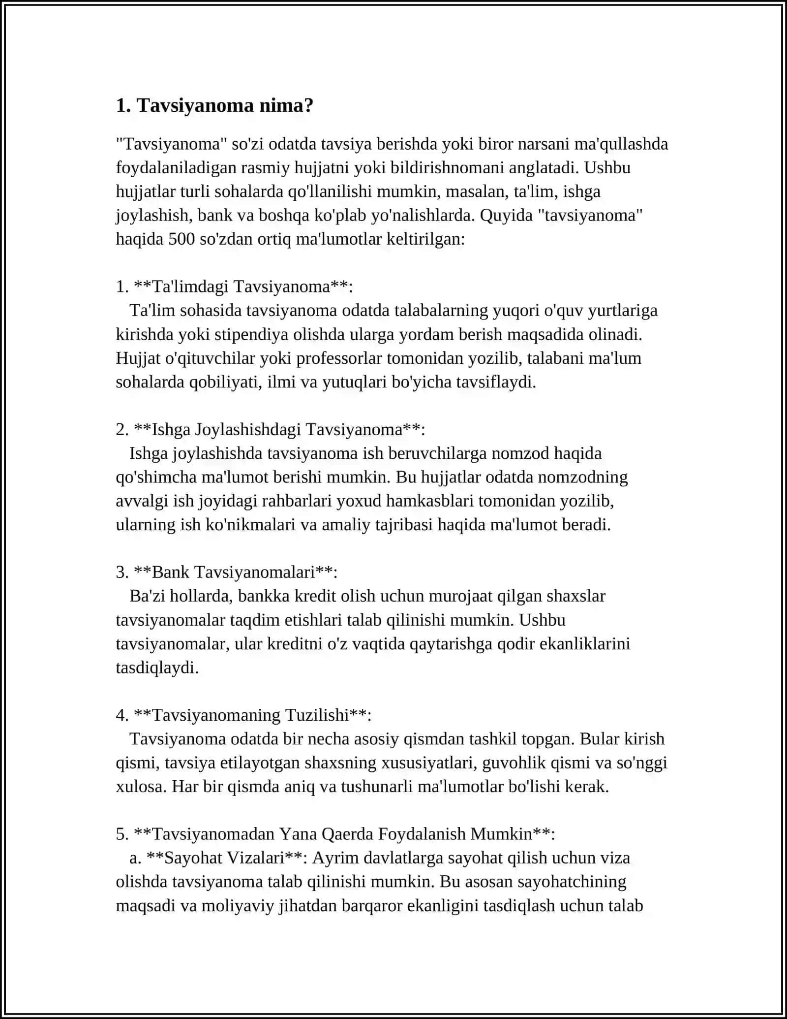 Tavsiyanoma va Tavsifnoma Tushunchalari va Ahmiyati 3