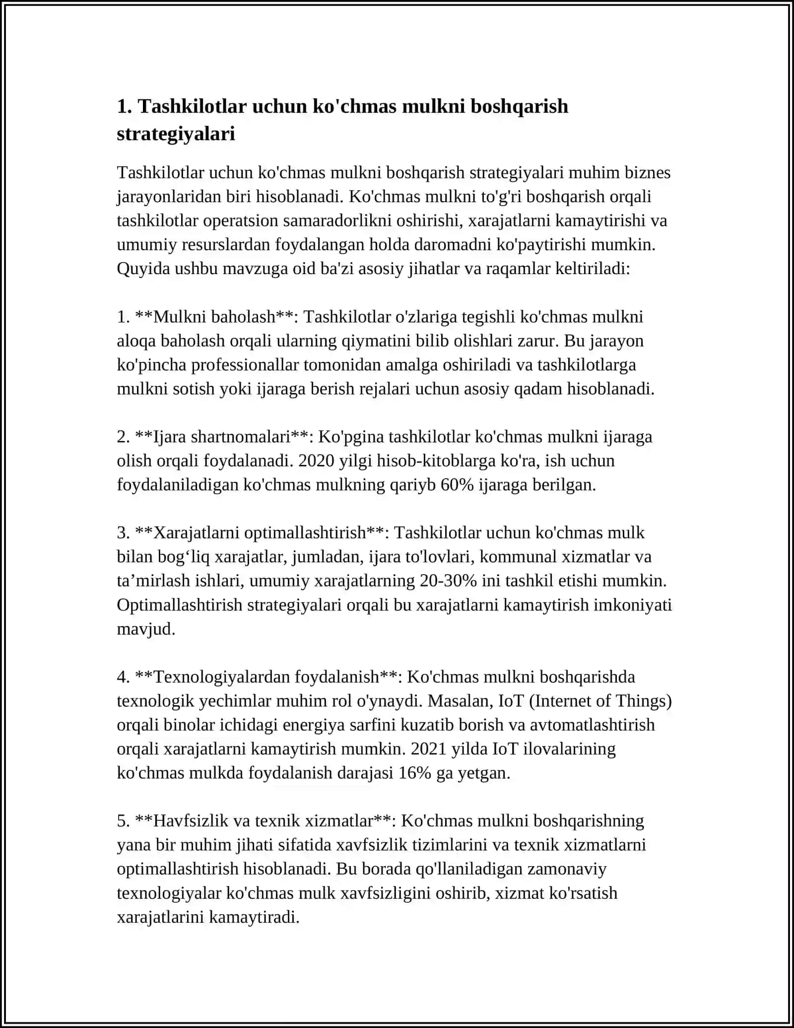 Tashkilotlar uchun ko'chmas mulkni boshqarish strategiyalari 3