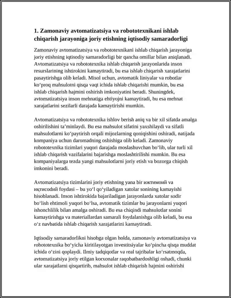 Zamonaviy avtomatizatsiya va robototexnikani ishlab chiqarish jarayoniga joriy etishning iqtisodiy samaradorligi 3