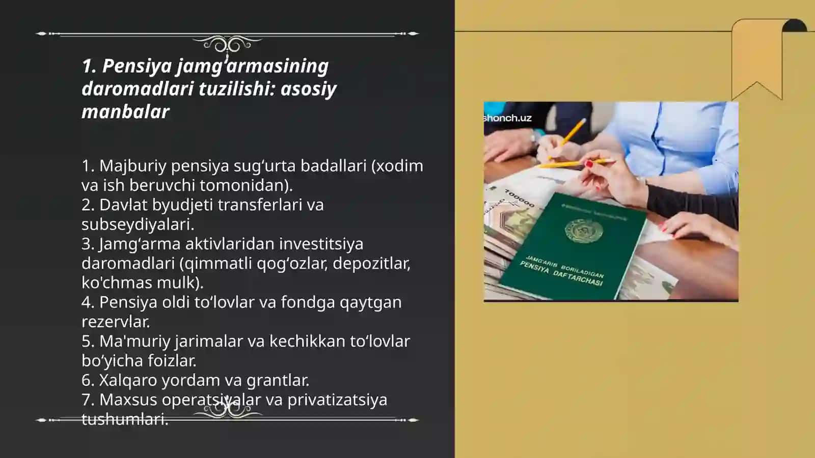 Pensiya jamğarmasining daromadlari va xarajatlarining iqtisodiy tarkibiy tuzulishi 3