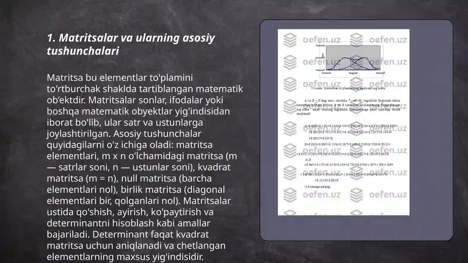 Matritsalar ustida amallar determinantlarni hisoblaw 3