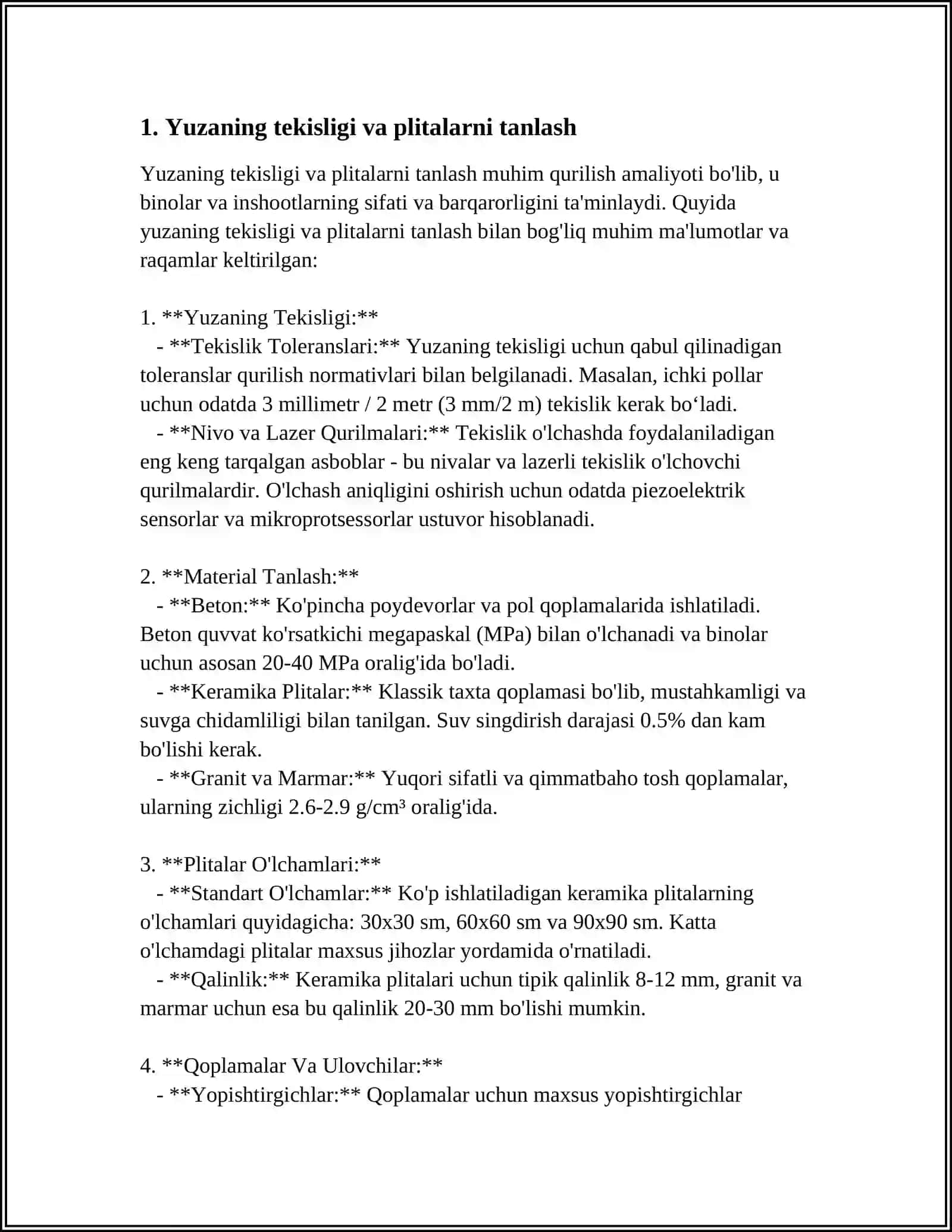 BO'SHLIQLI PLITALARNI HISOBLASH 3