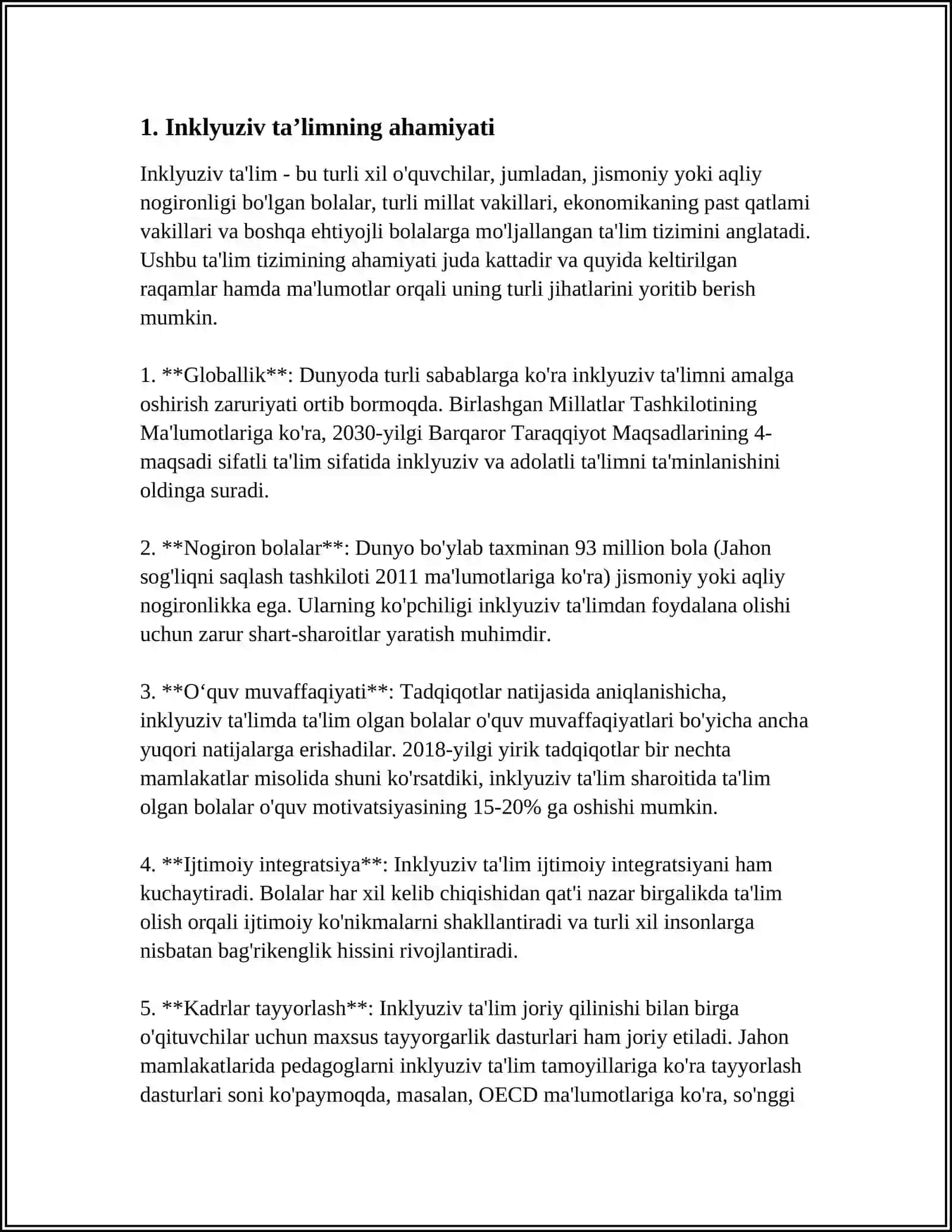 ALOHIDA TAʼLIM EHTIYOJLARI BOʻLGAN BOLALARNI INKLYUZIV TAʼLIM VA TARBIYALASH KONSEPSIYASI 3