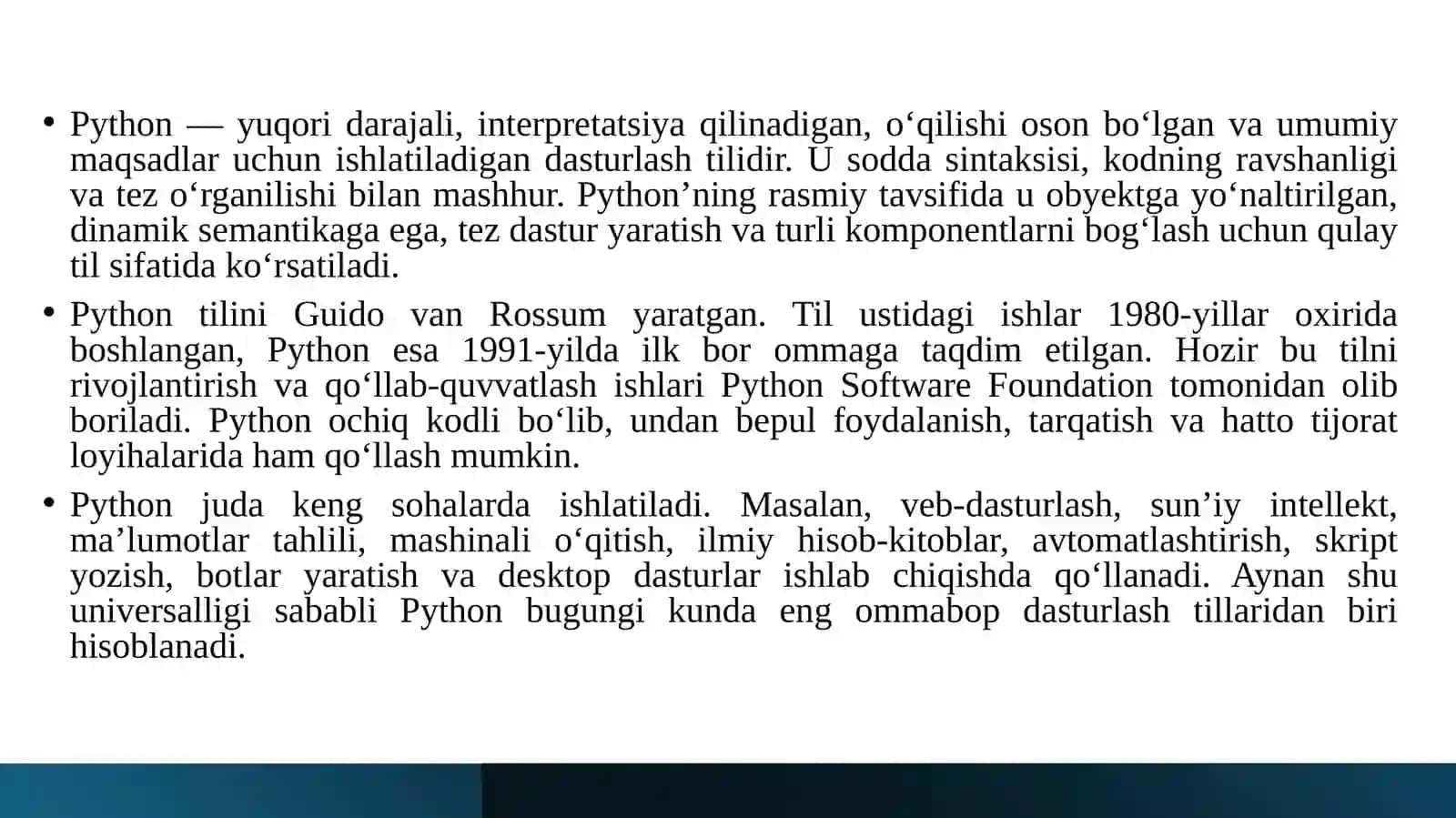 Qishloq xo’jaligida axborot kommunikatsion tizimlar fanidan MUSTAQIL ISHI Python dasturida tarmoqlanuvchi funksiyalarni yechish ketma-ketligi bo‘yicha hisobot tayyorlash Norboboyeva Mushtariy 3