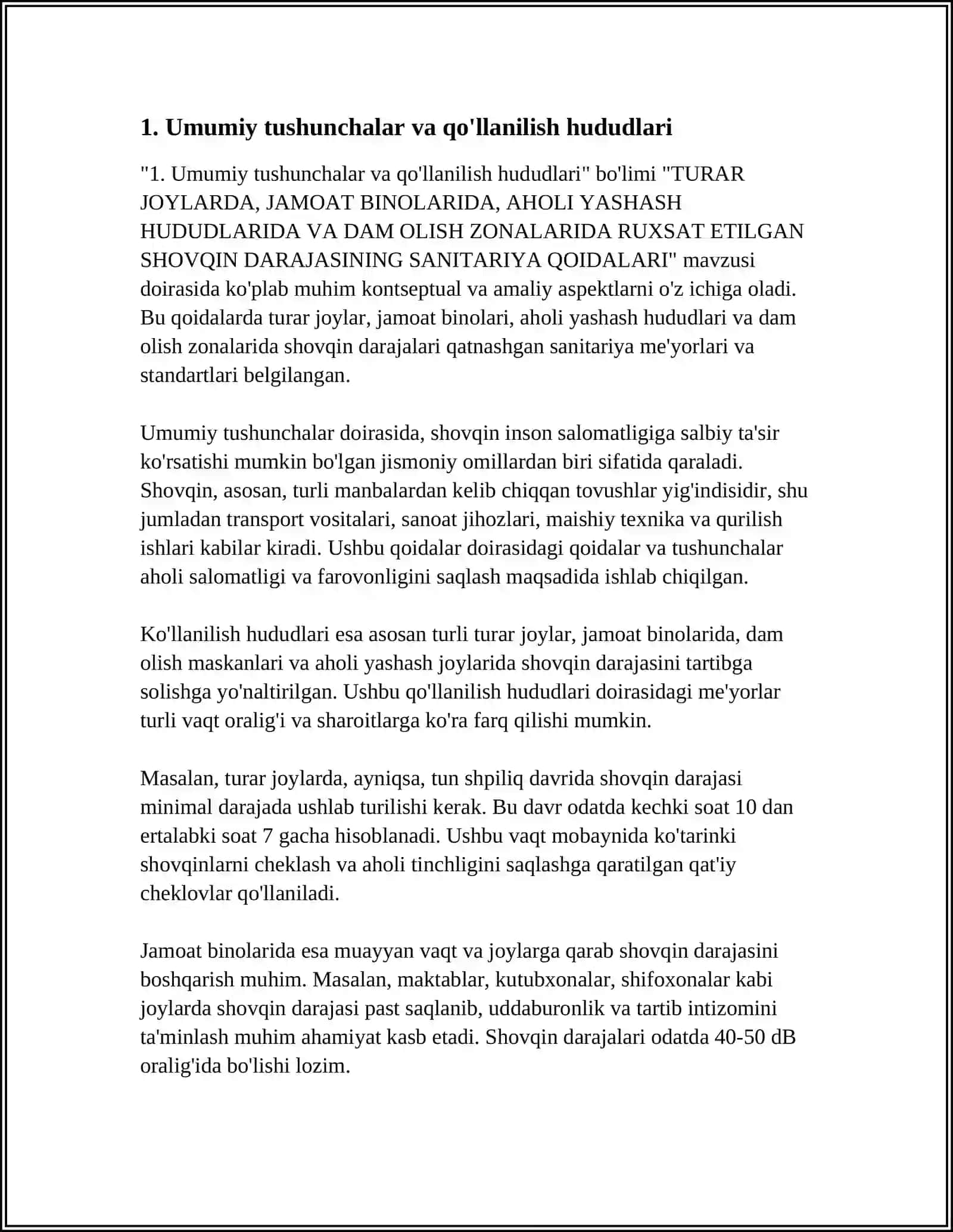 TURAR JOYLARDA, JAMOAT BINOLARIDA, AHOLI YASHASH HUDUDLARIDA VA DAM OLISH ZONALARIDA RUXSAT ETILGAN SHOVQIN DARAJASINING SANITARIYA QOIDALARI 3