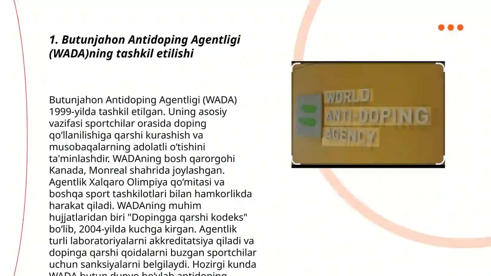 Butunjahon Antidoping Agentligi (WADA)ning tashkil etilishi 3