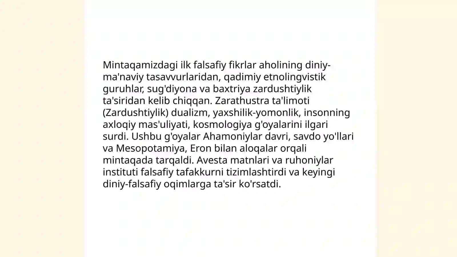 Mintaqamizdagi ilk falsafiy fikrlar. Zardushtiylik talimoti 3
