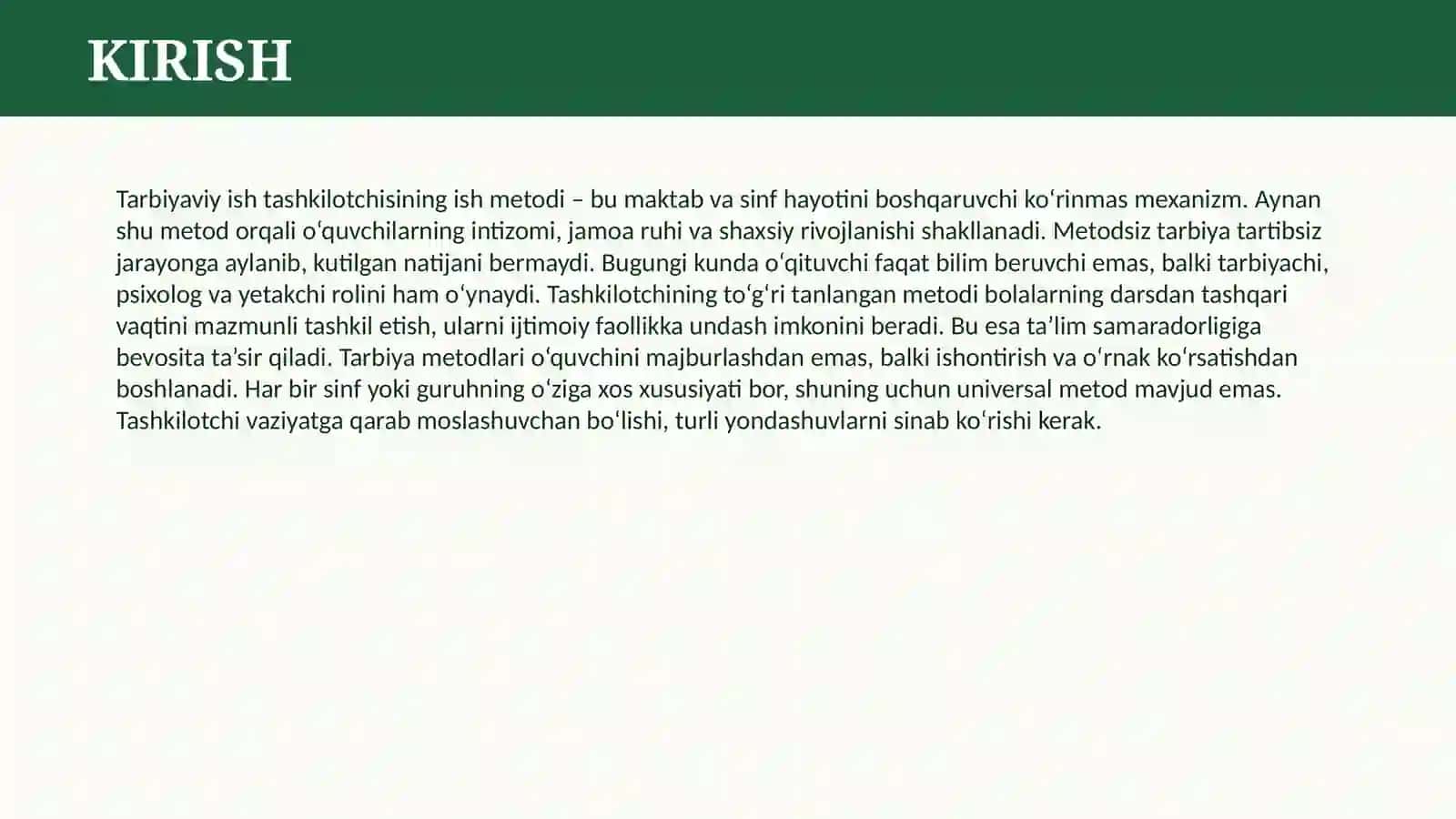 TARBIYAVIY ISHLARNI TASHKIL ETISHDA TASHKILOTCHINING ISH METODI 3