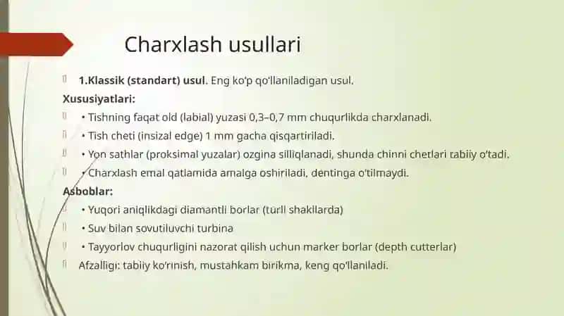 Chinni qoplamalar uchun tishni charxlash.Chinni qavatlarini surish qoidalari.Press keramikadan qoplamani tayyorlash labarator bosqichlarini xususiyati.Dioksid sirkon qoplamalarini tayyorlash 3