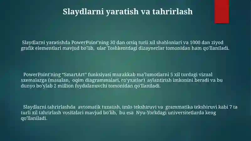 PowerPointning Xususiyatlari va Imkoniyatlari 3
